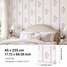 SUPSTICKER Floral Striped Wallpaper, Peel And Stick Removable, 17.72x53.15/88.58/141.73 Inches, 3 Styles, Suitable For Bedroom And Living Room - 1PC - View 18