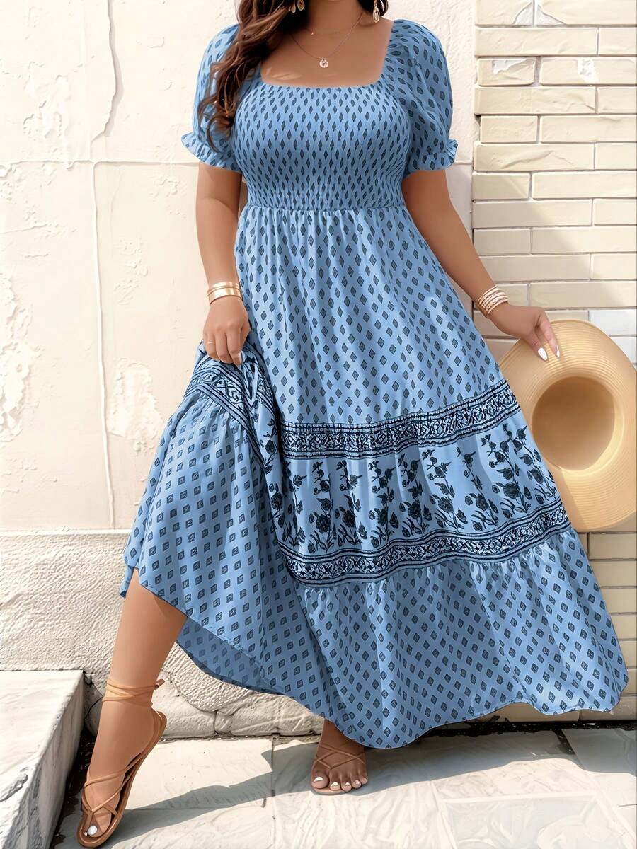 Talla Grande - Talla Grande - Vestido de Mujer con Cintura Entallada - Verde Gris - Ver 1