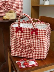 Red Quilted Large Capacity Storage Basket With Handle Clothe Storage Basket Laundry Storage Basket Home Storage Basket Dirty Clothe Storage Basket Design For Convenience And Practicality. A Practical Household Storage Basket, Suitable For Dirty Clothes, Home Decor, Children's Toys, Etc. Also Suitable For Storing And Organizing Laundry, Toys, Etc. Wardrobe Decoration, Portable Picnic Basket - Multicolor - View 4