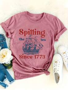 Maglietta Divertente Del 2026 Con La Scritta "Spilling The Tea Since 1773" - Umorismo Sull'occupazione Britannica, Abbigliamento Patriottico Per Le Feste Del 4 Luglio, Maglietta - 後退 - 查看 6