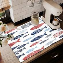 1pc Fish Pattern Printed Absorbent Dish Drying Mat, Home Decor, Dish Drying Pad, Espresso Machine Countertop Absorbent Mat, Sink Drain Mat, Soft Faucet Absorbent Mat, Sink Cup Mat, Kitchen & Bathroom Accessories - Multicolor - View 8