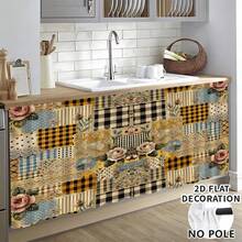 1pc Floral Pattern Printed Tablecloth, Kitchen Small Curtain, Cabinet Curtain With Curtain Holes, Easy To Hang, 100% Polyester, Rectangular, Woven, Machine Washable, Kitchen Decor And Accessories, Suitable For Kitchen Cabinets And Home Decoration - Multicolor - View 1