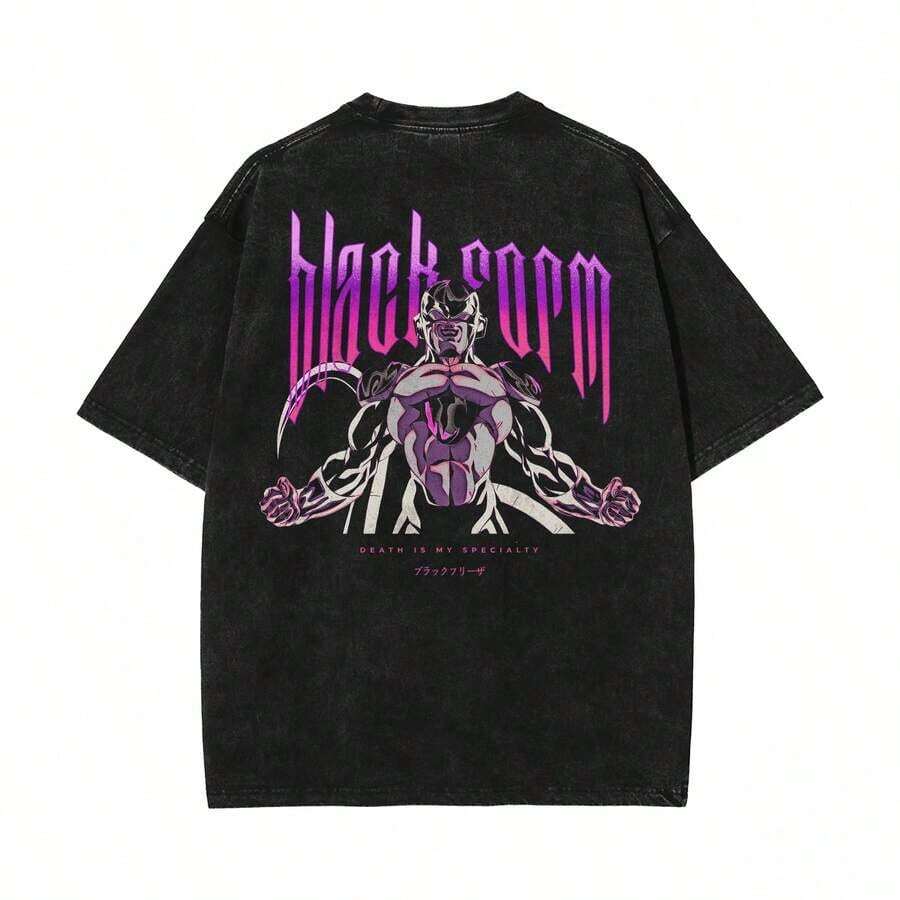 180g Pure Cotton T-Shirt, Frieza Retro Version In Black | Super, Men's Summer Casual Shirt, Comfortable - Breathable, Soft, Slightly Elastic, Street Hop Style, 100% Cotton, All Seasons Use, Unisex T-Shirt With Individual Style, 220g, Suitable For Casual Outdoor Summer Wear. - 黑色 - 查看 1