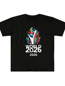 Camiseta negra con estampado del logo de la Copa Mundial 2026 para aficionados al fútbol y eventos deportivos. Camiseta divertida con estampado gráfico de la Copa Mundial, ideal para el verano, uso diario, fitness en casa, actividades al aire libre, fiestas en la playa, perfecta para festivales y como regalo. - Negro - Ver 6
