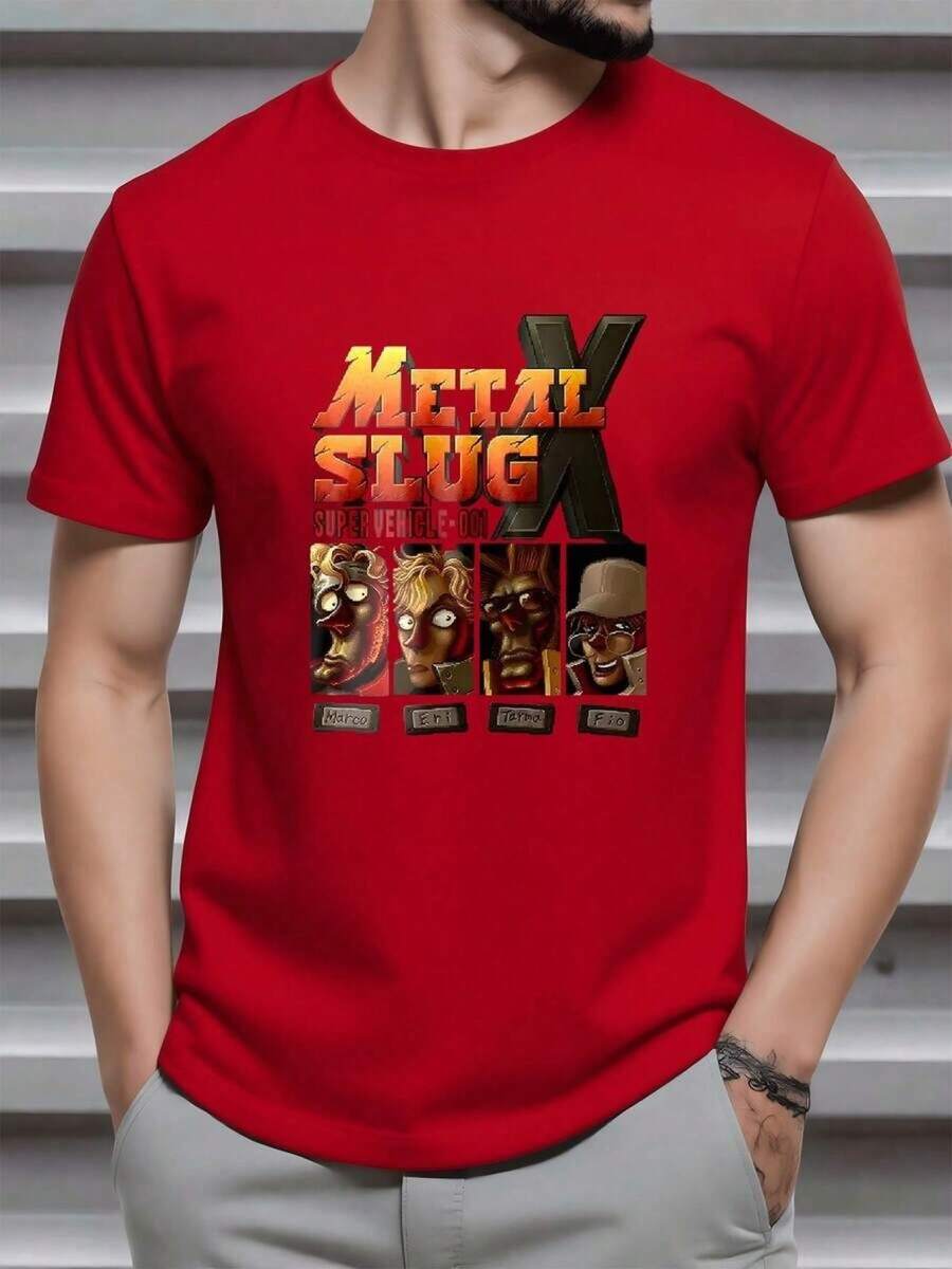 The Print Pays Homage To The Legendary Action Video Game Where Brave Soldiers Fight For Freedom, With Retro Graphics That Evoke Nostalgia And Heroic Energy, Evoking Strength And Adventure. This 100% Cotton Men's T-Shirt Is Comfortable And Modern, Ideal For Fans Of Gamer Art And Classic Culture. - 紅色 - 查看 1