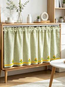 1PC Cute Korean-Style Sunflower Green Short Curtain,Farmhouse Style. Small Window Curtains For Kitchens,Half Curtains For Doors, Cabinet Partitions - Easy To Install (Rod Pocket Process). - Green - View 4