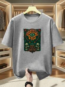 Camisetas de talla grande para hombre 100% algodón, con estampado de Grateful Eyes, cuello redondo y manga corta, con diseño de calavera y ojo misterioso, estilo único y moderno. Camiseta cómoda y casual para el verano. - Gris - Ver 1