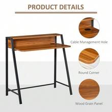 مكتب كمبيوتر مع حجرة تخزين & إدارة الكابلات، تشطيب معدني بلون الجوز، 84x45x85cm، مثالي للمكتب المنزلي & الدراسة - بني مصدي - مشاهدة 7