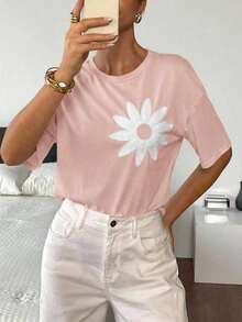 Fashionable Summer Short-Sleeved T-Shirt With Round Neck For Women - Candy Pink - View 2