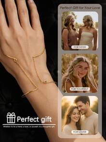 STONEFANS Women's Minimalist Gold Bracelet, Adjustable Chain-Style Wrist Accessory, Open Cuff Bracelet, Modern Style Personalized Bracelet Gift - Gold - View 7