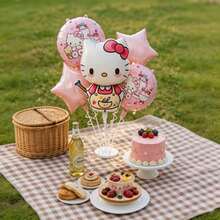 MINISO Hello Kitty Pink Baking Dessert Theme Foil Balloon Bouquet Set Cute Character Star Shape Balloon Decoration Kit Party Scene Setup Photo Backdrop Decor Indoor Celebration Atmosphere Arrangement Event Styling Display - View 1