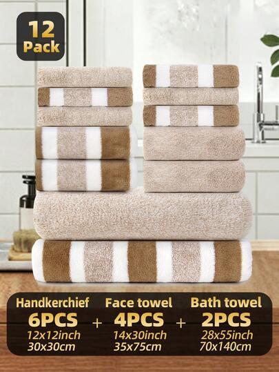 10 pezzi/set | Set di asciugamani in pile di corallo a righe e tinta unita, [4 asciugamani viso + 4 asciugamani mani + 2 asciugamani da bagno] / 10 asciugamani viso, ad asciugatura rapida, morbidi e confortevoli, altamente assorbenti, per il lavaggio del viso, l'asciugatura delle mani, l'asciugatura dei capelli, il bagno, adatti per casa, hotel, cucina, bagno, piscina, viaggio, SPA, yoga, regalo di San Valentino e altri articoli essenziali da bagno quotidiani