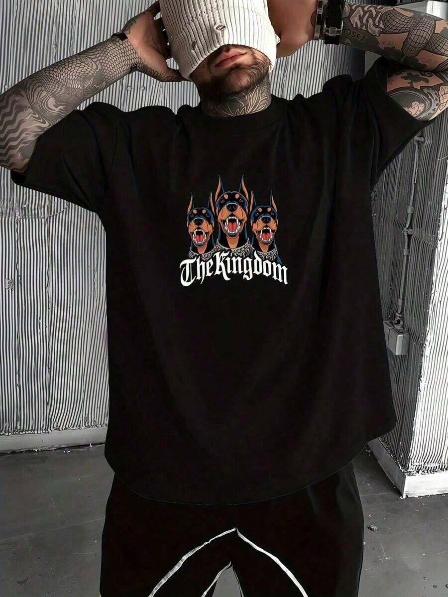 Men's Gothic Print T-Shirts In American Gothic Style With Doberman Pattern, Stylish And Dark Style For The American National Holiday. - Black - View 1
