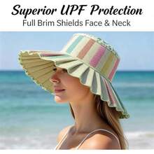 Women's Lorna Murray Hat, Reversible Straw Pleated Sun Hat, Wide Brim Foldable Casual Outdoor Beach Sun Hat For Summer - Style A5 - View 6