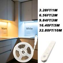 5V LED Motion Sensor Light Strip, Available In Warm And White Colors. Powered By USB Or Battery (AA Batteries Not Included). Suitable For Cabinets, Bedside, Closet, Stairs And Other Indoor Scenes. - Sensor LED Light Strip - View 2