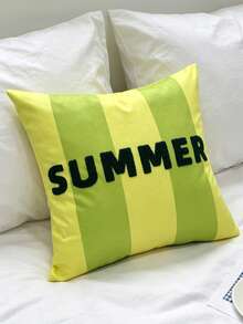 1個/2個 夏季清新綠條紋「SUMMER」字母裝飾抱枕套，柔軟舒適面料，毛巾刺繡工藝，不含枕芯，17.7*17.7 英吋 (45*45cm)/11.81*19.68 英吋 (30*50cm)，適用於宿舍、臥室、沙發、床，絕佳禮物 - 綠色 - 查看 4