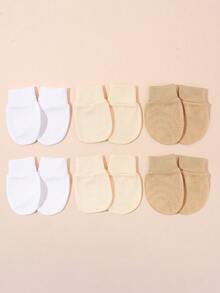 6 Pairs Solid Color Baby Anti-Scratch Mittens, Newborn Hand Protector Suitable For Daily Play And Wear - White Mikhaki - View 2