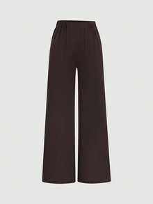 2026 Summer New Arrival Women Coffee Brown Back Bow Tie Ruched Waist Sleeveless Top & Draped Wide Leg Pants Commuter Two Pieces Set - Coffee Brown - View 5