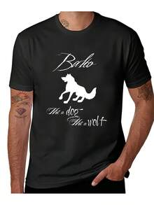 Camiseta de algodón puro Barto - No es un perro, no es un lobo (camiseta linda) 220 gramos - Negro - Ver 1