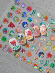 1 Bogen holografische, bunte Nagelkunst Sticker, mit niedlichem Haustier Kristallball, dekoriert mit Herzen, Sternen und heilenden englischen Phrasen, strahlender Glitzer-Vibe, geeignet für den täglichen Arbeitsweg, Campus-Outfits, energetische Maniküre, Freizeitanlässe, ideal für süße Mädchen, Studentinnen, Mütter, Nagelkunst DIY Anfänger, energiegeladene Mädchen - Verschiedenfarbig - Übersicht 3
