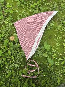 1pc Women's Summer Fresh Plaid French Countryside Style Triangular Scarf, Headband, Hair Tie Summer Hair Accessories Beach Hair Bands Women Bandana - Red Plaid Lace - View 4