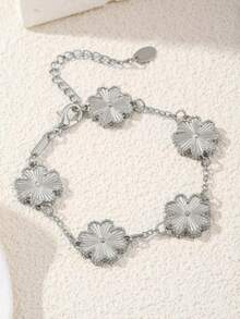 1 pieza Pulsera elegante de mujer con trébol de cuatro hojas de la suerte, diseño de lujo versátil para el Día de San Valentín, Día de la Madre, regalo del Día de la Madre - Plateado - Ver 10