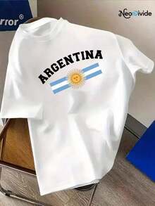 1 Piece Fashion Casual For Men And WomenCamiseta gráfica de Argentina para hombre | Estilo deportivo retro, suave y transpirable, 100% fibra, diseño estampado vibrante, cuello redondo, camiseta de verano de manga corta, camiseta casual, versátil, fácil de combinar, para uso diario, estilo urbano, ropa de vacaciones, ropa de fin de semana. - Blanco - Ver 1