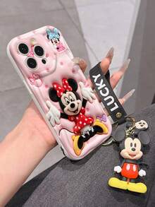 This Disney Mickey Mouse Lanyard Phone Case Is Fully Covered In TPU Material. It's Shockproof, Lightweight, And Compatible With IPhone17/16/11/13/15/15 Plus/15 Pro/15 Pro Max/12/14 Pro Max/11 Pro Max/12 Pro/12 Pro Max/13. This Phone Case Makes A Popular Birthday Gift Or Business Gift; It's Durable, Stain- And Fingerprint Resistant, And Suitable For Both Men And Women. The Set Also Includes A Mickey Mouse Phone Case And A Mickey Mouse Plush Bracelet. It's A Perfect Gift For Friends And Family. This Stylish Phone Case Is Fun, Lightweight, And Durable. IPhone17 Pro Max Phone Case, Minnie Mouse Phone Case. - trắng - Xem 4