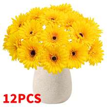 2/6/12pcs Artificial African Daisy, Silk African Daisy Flowers, Fake Sunflower, Bulk Artificial Flower Bouquet, Suitable For Wedding Bridal Bouquet, Party, Home Kitchen Decor, Garden Decor, Outdoor Plants, Gardening, Artificial Flowers, Autumn Decor - Yellow - View 9