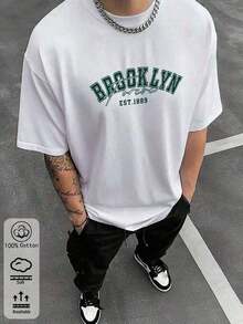 Men's Urban Print T-Shirt, Short Sleeve, Brooklyn Design, Casual Urban Style, 100% Cotton, Comfortable For Everyday Wear, Modern And Casual, Brooklyn T-Shirt For Independence Day. - 布蘭克 - 查看 11