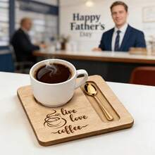 1 buah Baki Kayu "Live Love Coffee" - Hadiah Hari Ayah. Tempat Cangkir Kopi Persegi dengan Slot Sendok. Rak Penyimpanan Meja Kopi Kayu yang Lucu. Hadiah Ulang Tahun yang Sempurna untuk Pecinta Kopi. - Khaki - View 1