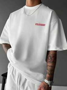 T-shirts d'été style Y2K pour hommes, col rond, impression de lettres à chaud, style streetwear américain, t-shirt en coton - Blanc - Voir 2