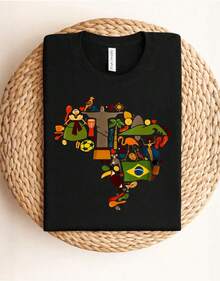 Women's Oversized Cultural Brazil T-Shirt, Tropical Brazil World Cup Shirt, Casual Streetwear T-Shirt, Fashion Rio Carnival, Football, Beach, Toucan, 100% Premium Cotton, Unisex - 黑色 - 查看 10