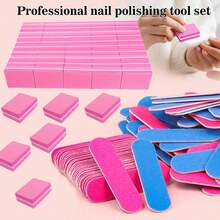 150pcs Cute Pink Nail File And Buffer Set, Includes 50pcs Mini Sponge Blocks + 100pcs Disposable Nail Files, Professional Manicure Tools Suitable For Beauty Salon And Home - Multicolor - View 2