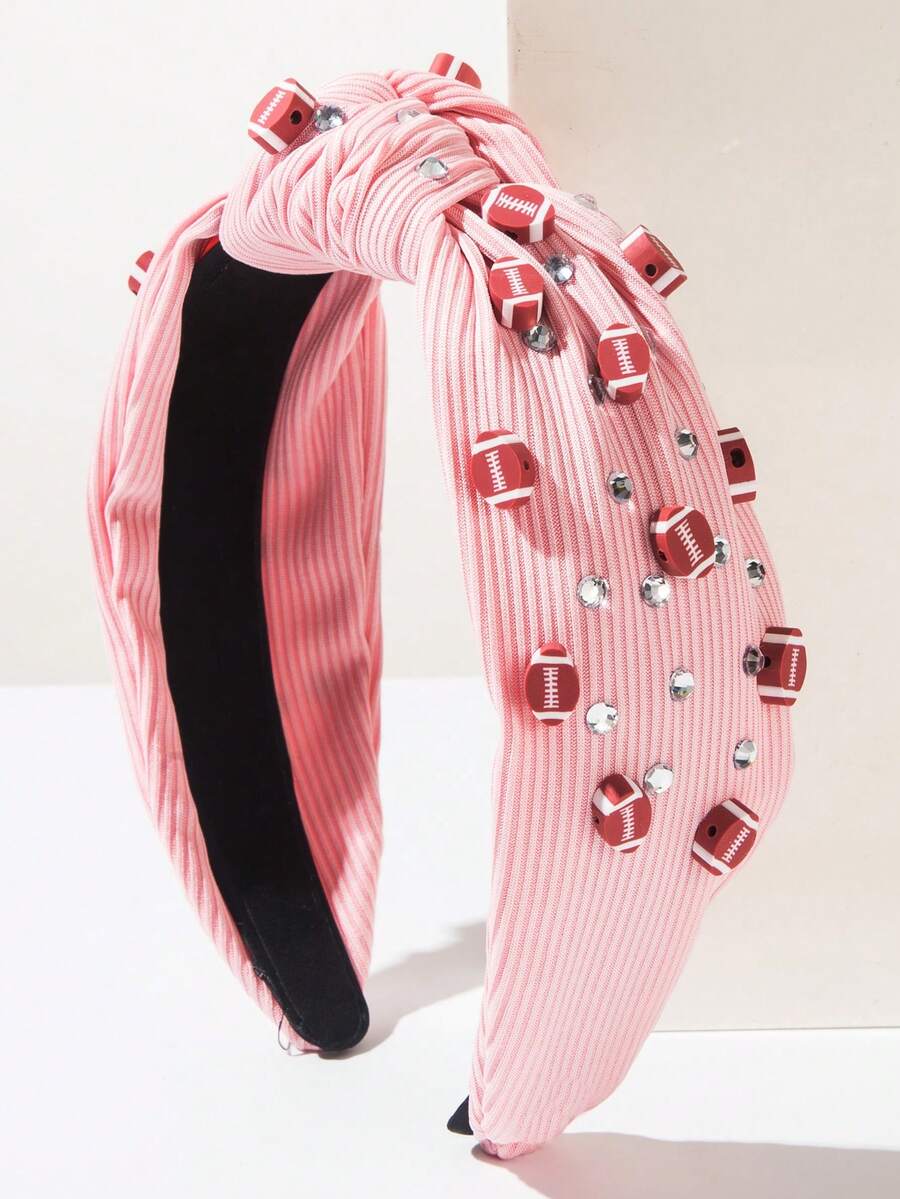 1pc Solid Color Sweet Sports Style Rhinestone Knotted Wide Headband, Gorgeous Luxury Creative Headpiece Suitable For Girls Outdoor Wear - FG1662 - Rugby - View 1