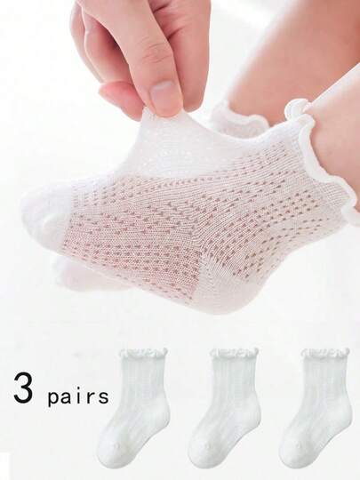 3 đôi Trắng Không giới tính Mềm mại thoáng khí Màu thuần Phong cách Đơn giản Vớ thể thao Đối với Đứa trẻ ( ) Và Trẻ em ( )