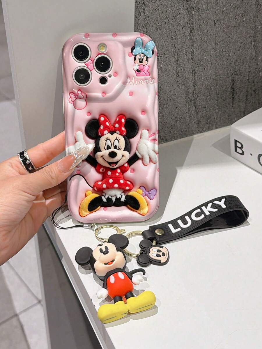 This Disney Mickey Mouse Lanyard Phone Case Is Fully Covered In TPU Material. It's Shockproof, Lightweight, And Compatible With IPhone17/16/11/13/15/15 Plus/15 Pro/15 Pro Max/12/14 Pro Max/11 Pro Max/12 Pro/12 Pro Max/13. This Phone Case Makes A Popular Birthday Gift Or Business Gift; It's Durable, Stain- And Fingerprint Resistant, And Suitable For Both Men And Women. The Set Also Includes A Mickey Mouse Phone Case And A Mickey Mouse Plush Bracelet. It's A Perfect Gift For Friends And Family. This Stylish Phone Case Is Fun, Lightweight, And Durable. IPhone17 Pro Max Phone Case, Minnie Mouse Phone Case. - trắng - Xem 1
