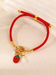 1pc/3pcs Girls Strawberry Pearl Pendant Bracelet Set, Suitable For Daily Decoration - Multicolor - View 7