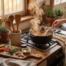 4 piezas Juego de utensilios de cocina de madera, cucharas de madera esenciales para la cocina y el apartamento - Café integral - Ver 2