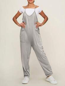 Mono de Tallas Grandes para Mujer con Bolsillos y Tirantes Ajustables - Verde militar - Ver 11