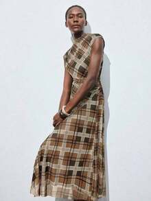 MEXVestido midi con volantes de escote en V sin mangas con estampado bohemio MAIJAMEX LIOG - Marrón 2 - Ver 4