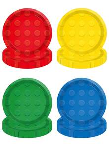 10pcs/40pcs/80pcs Building Block Theme Party Paper Plates, 7/9 Inch Round Paper Plates With Building Block Embossed Pattern, 4 Vibrant Colors (Red/Yellow/Green/Blue), Suitable For Birthday Party, Building Block Theme, Celebration, Building Block Theme Game Night, Picnic, Family Gathering - Multicolor - View 1