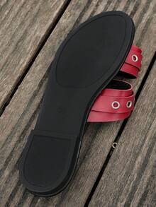 New Summer Plus Size Gothic Bat & Spider Design Rivet Sandals, Punk Millennium Style Casual Flat Slippers For Party Outdoor Wear - Red - View 7
