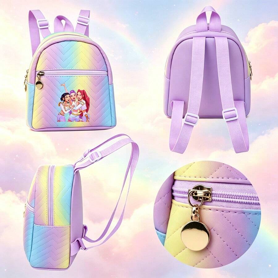 Adorable Demon Pop Hunter Design Schoolbag, Cute Cartoon Mini Backpack,Kawaii Cartoon Backpack, Cute Shoulder Bag, Backpack - 彩色 - 查看 1