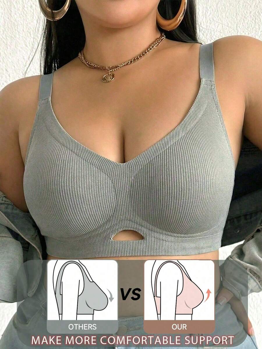 Plus Size Women's Solid Color Bra - Soft And Comfortable, Adjustable Shoulder Straps - Grey - View 1