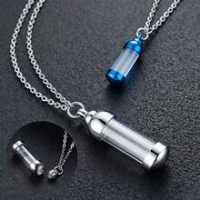 1 chiếc mặt dây chuyền đựng tro cốt hình trụ, ống thủy tinh trong suốt màu bạc, trang sức đựng tro cốt, mặt dây chuyền đựng tro cốt, quà tặng tưởng niệm. - xi lanh - Xem 9