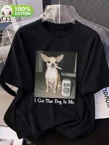 Women's Everyday Chihuahua Dog Fun Text Print Round Neck Short Sleeve Casual Spring Summer Autumn Women's T-Shirt - Black - View 6