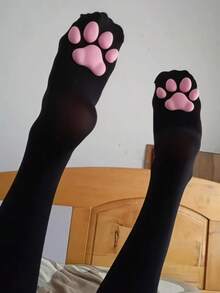 3D Cat Paw Over-The-Knee Socks, Cute Soft Toe Socks, Cat Paw Pads Socks, Suitable For Girls And Women Cosplay Outfits - Black - View 5