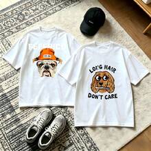 2-Piece Couple Matching Pattern T-Shirt, 100% Cotton, Loose Fit, Soft And Breathable, Casual Round Neck Short Sleeved Top Admit It Life Would Be Boring Without Me Dog Cat Print Versatile Patterns No Picky Combinations Coordinated Dating Casual Travel Simple And Cartoonish Printing Styles High - 白色 - 查看 13