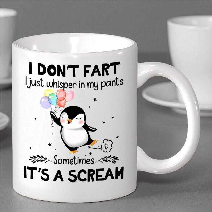 [24-Hour Shipping Within Mexico] Double-Sided Ceramic Mug Penguin Whisper 11oz Ceramic Mug - Fun Design "My Stomach Doesn't Hurt, I Just Whisper" With Cute Penguin Balloons, Reusable Thermal Mug For Coffee Or Tea, Perfect Gift For Penguin Lovers, Family And Friends. - 1 - 查看 1